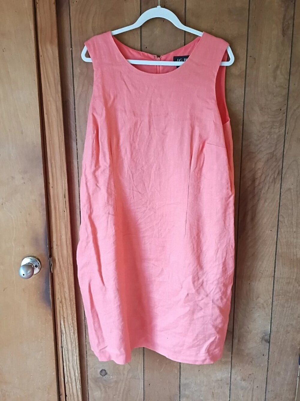 J.G. Hook Linen Dress Women's 20WP Coral Sleeveless Shift Back Zip Plus Size